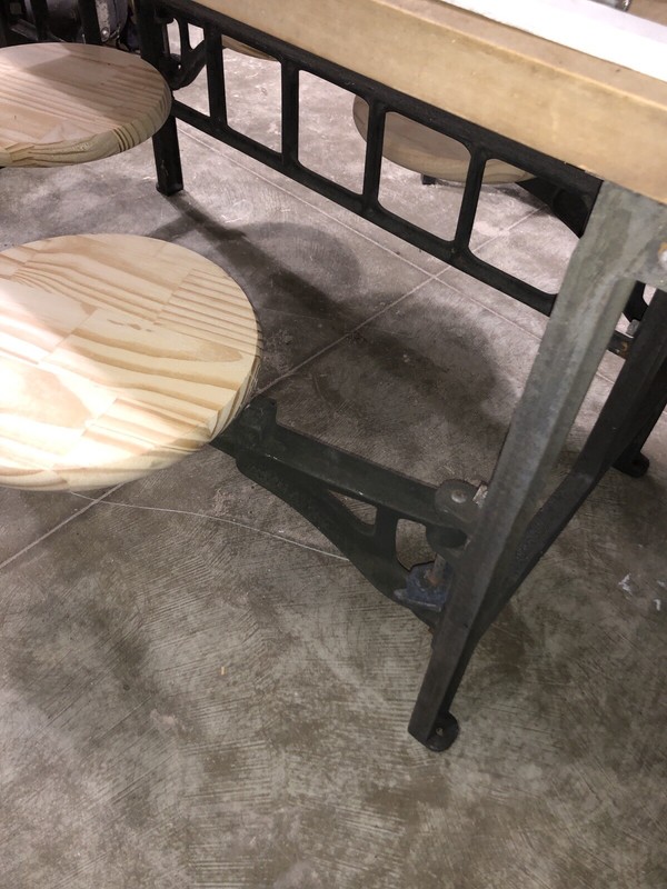 VTG Cast Iron Cafeteria Prison Dining Lunch Table Maple Pine Swivel Seat gallery