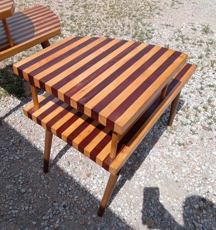 Mid Century Maple Walnut Step End Table (SET-83) gallery