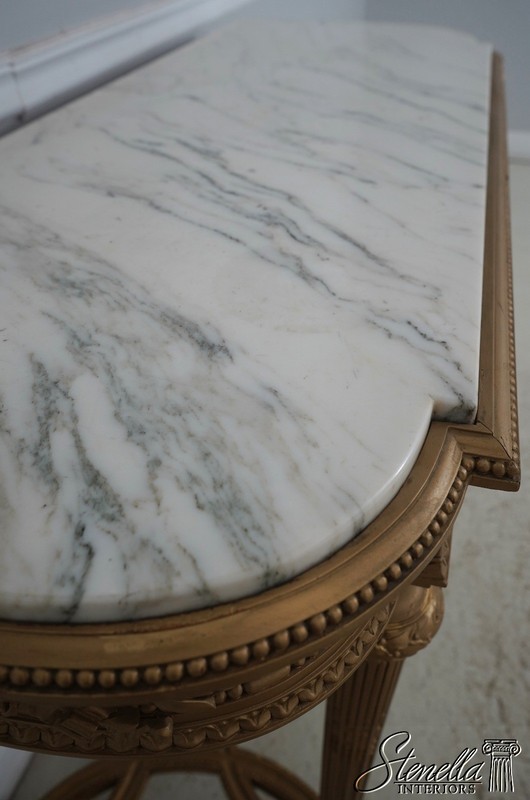 L64447: Vintage French Louis XVI Marble Top Gold Console Table w. Mirror gallery