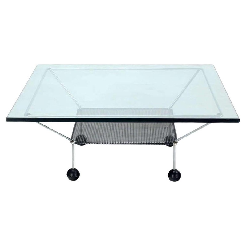 Mid Century Modern Square Glass Top Coffee Table Atomic Round Ball Shape Legs