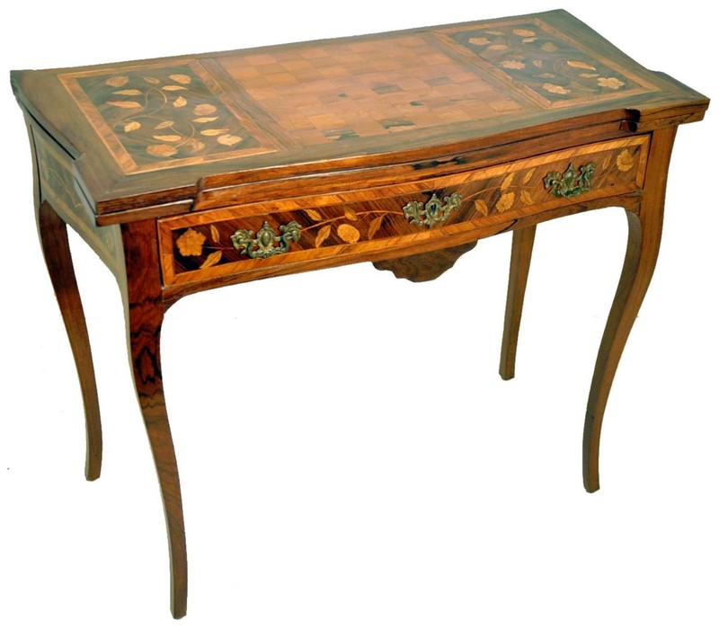 1820’s Rare Italian Inlaid Marquetry Rosewood Tulipwood Original Game Table