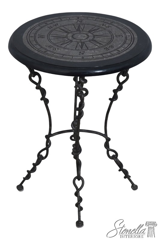 65934EC: Round Marble Overlay Top Iron Base Lamp Table