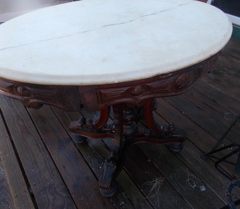 Rosewood Carved Marble Top Oval Center Table / Parlor Table (PRT62) gallery
