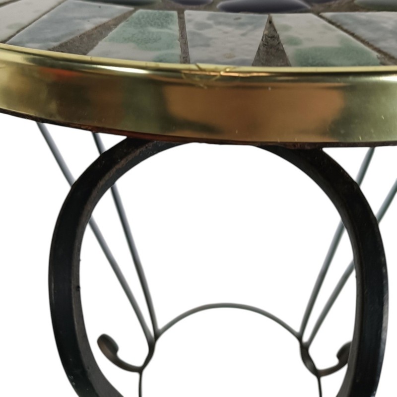 Vintage Ceramic Mosaic Side Table with Wrought Iron Legs, 1950s gallery