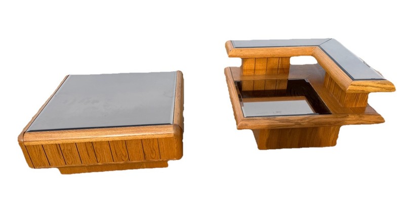 Mid Century Modern Lou Hodges Attributed Coffee Table Tiered End Table Post MCM