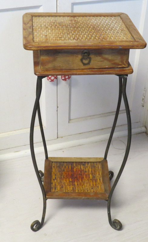 Antique woven Side Table Stand cast iron folding removable wood drawer box