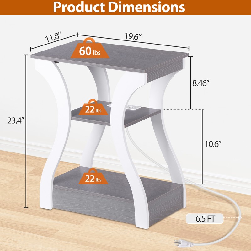2 PCS End Table Side Table w/ Charging Station Nightstand Living Room Furniture gallery