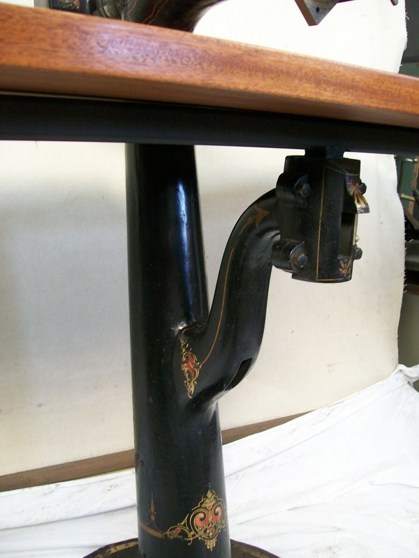  Mahogany table made from antique cast iron stitcher base see photos gallery