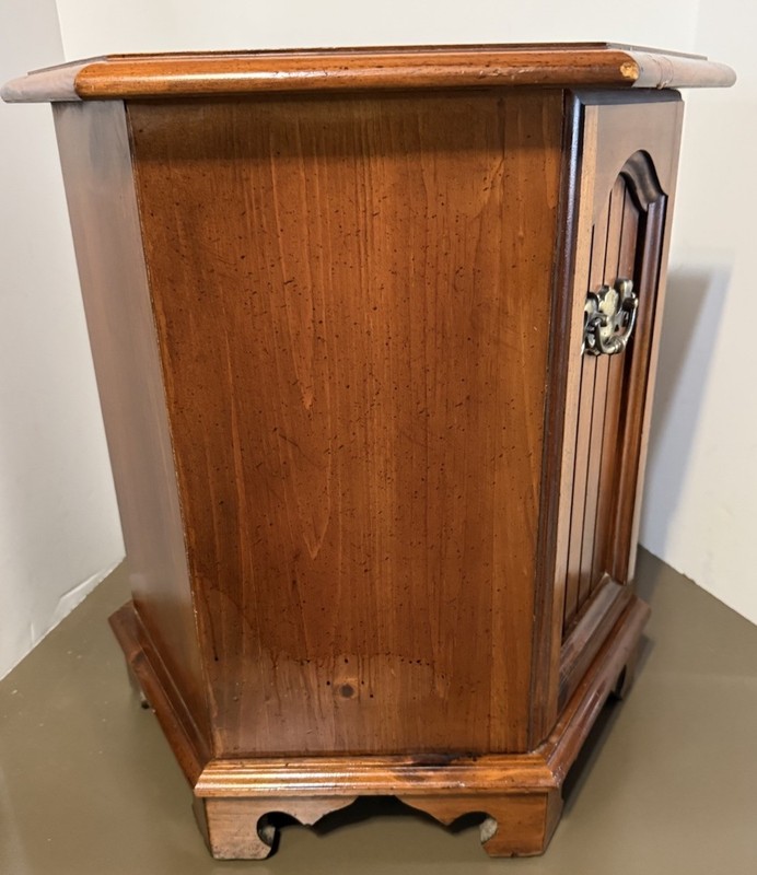 Vintage Solid Wood Hexagon End Table / Side Table With Storage And Brass Handles gallery