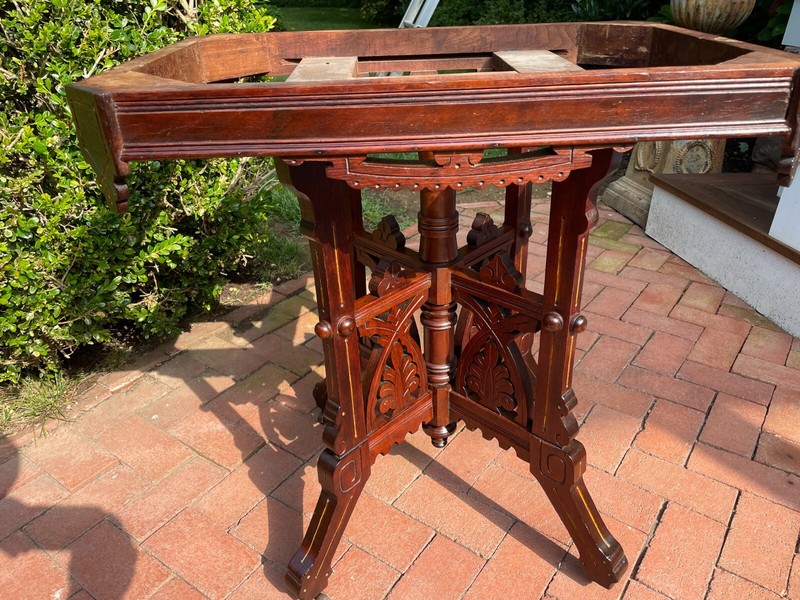 Antique Victorian or Aesthetic Movement Walnut Marble Top Table, c. 1890-1900 gallery