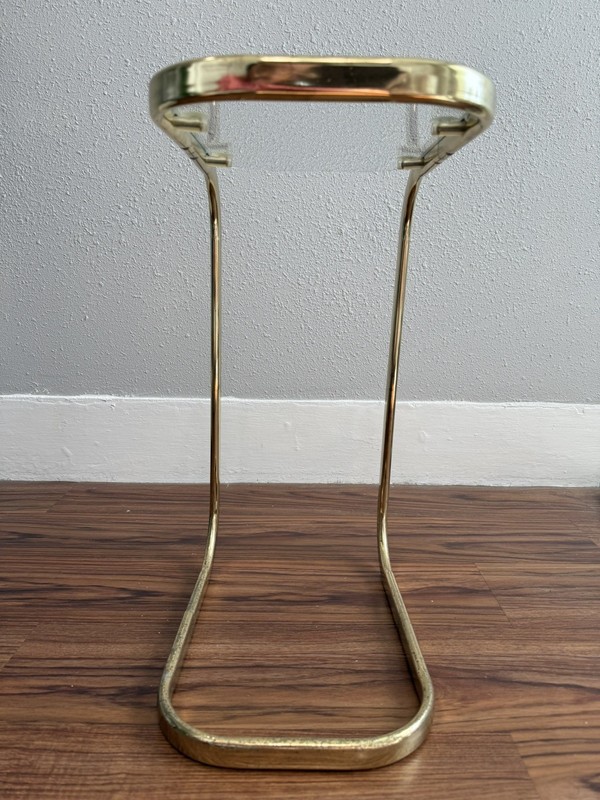 Vintage MCM Milo Baughman Style Brass Tone Glass Top Cantilever Side Table gallery