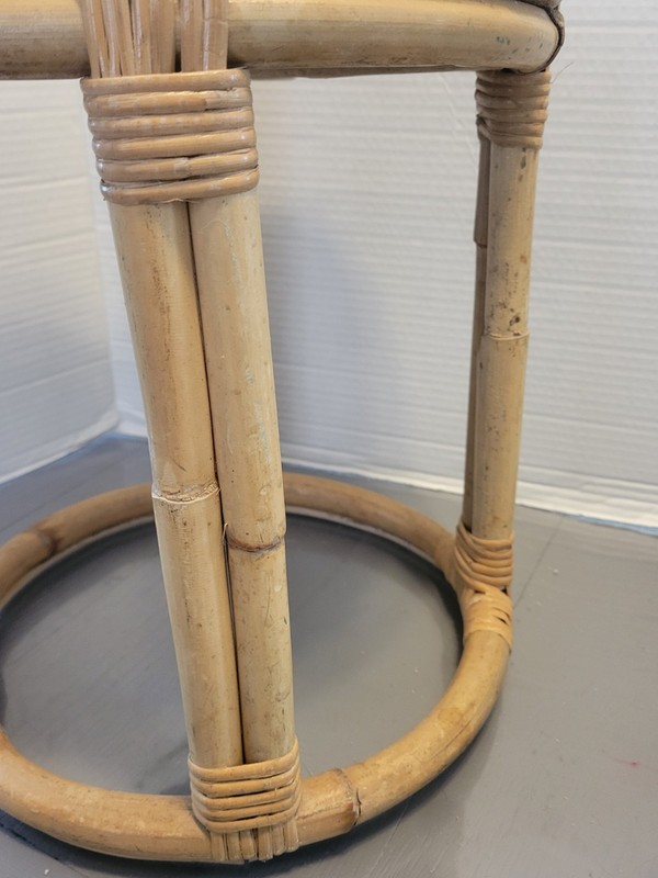 Vintage Rattan Round Side Table, Boho Plant Stand Stool Mid Century gallery