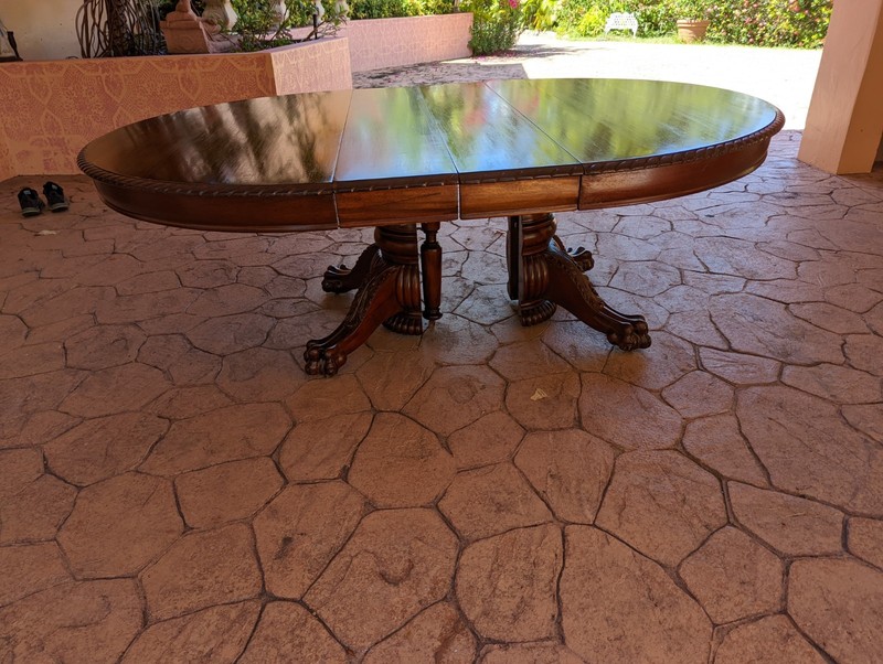 60” Round Mahogany Banquet Table Carved Base Monumental 1890s, w 6 leaves= 120" gallery