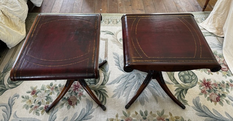 Pair Of Antique Leather Covered End Tables