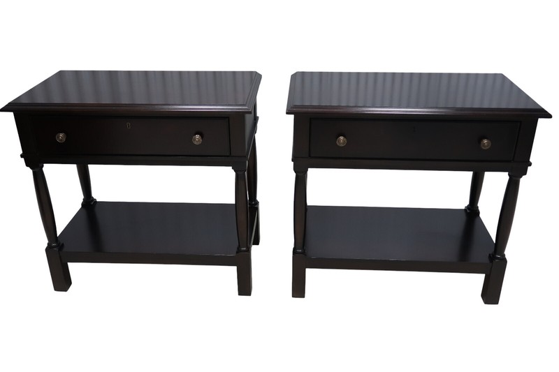 Pair Thomasville Modern Large 2 Tier Bedside Tables