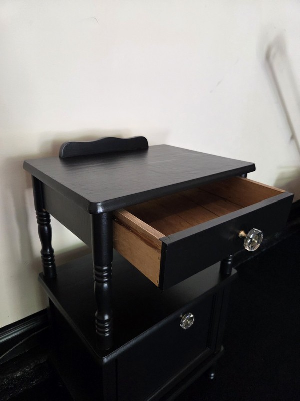 Upcycled Vintage Refurbished End Table Accent Black Hand Painted Wooden gallery