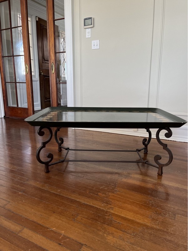 Italian Lacquered And Hand-Painted Gilt Wood Tray Top Coffee Table With Wrought