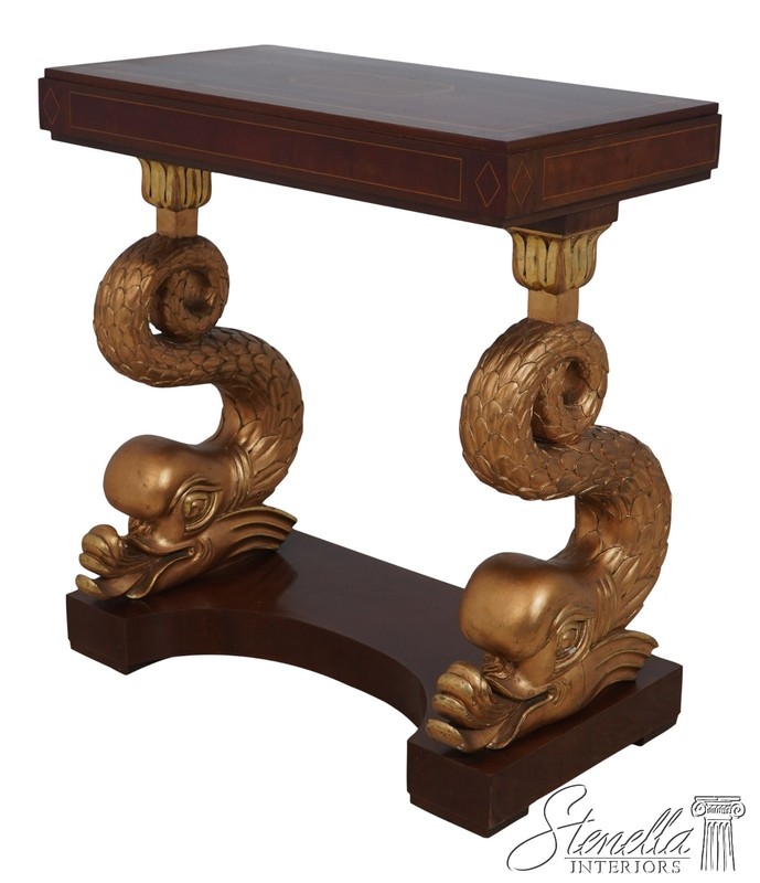 LF69930: Antique Italian Dolphin Base Inlaid Mahogany Console Table