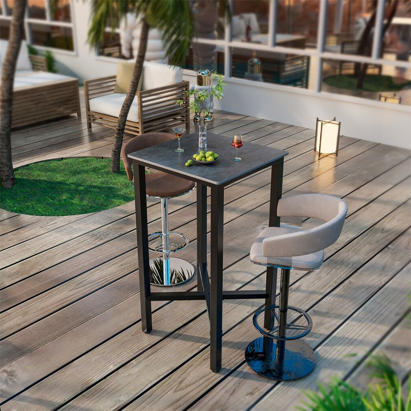 Tall Bar Table Square Cocktail Dining Table Sintered Stone Top for Balcony Home gallery