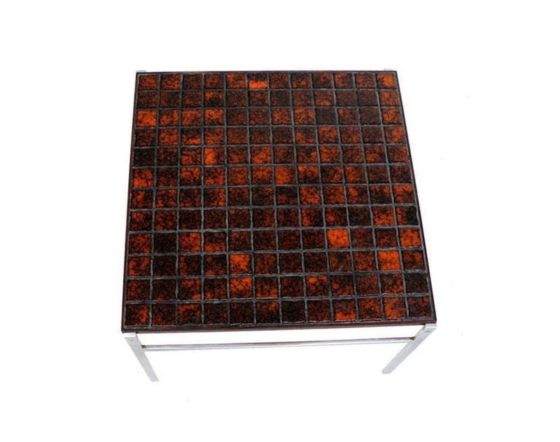 Danish Modern Chrome Base Tile Mosaic Rosewood Top Square Coffee Side Table MINT gallery