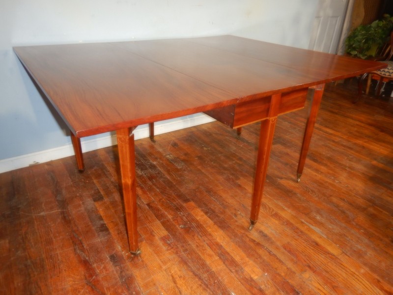 Antique Inlaid Hepplewhite Drop Leaf Table Double Gate Leg Mahogany gallery