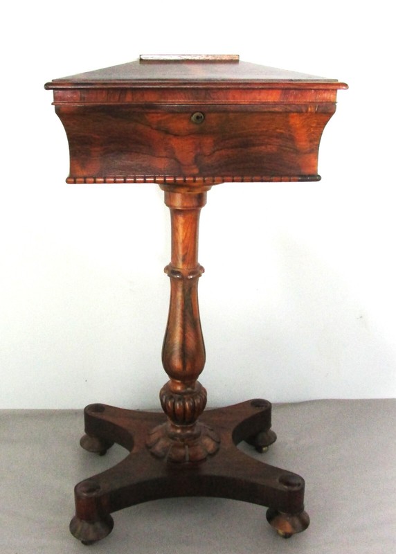 Fine Antique 19th C. English Solid Rosewood Teapoy Tea Table , circa 1850s