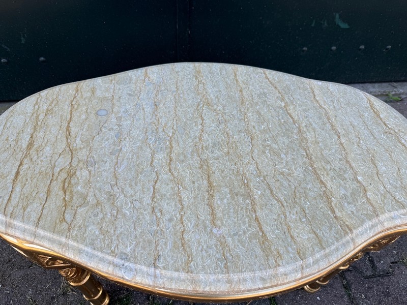 Table French Louis XVI 1950 Gold Beech Marble Oval Coffee Side Accent Table gallery