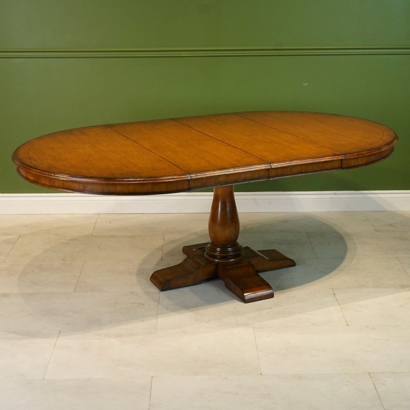 Beautiful 7' transitional Oak oval round pedestal dining Kitchen table gallery