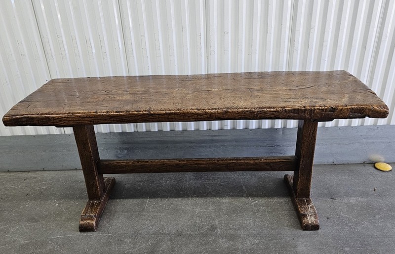 Early 18th Century Antique French Single-Plank 70 in Oak Trestle Refectory Table