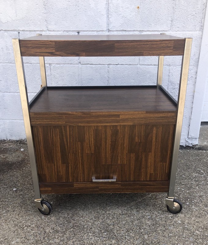 MCM Gusdorf Industrial Side/End Table Wood Laminate and Chrome 1970’s
