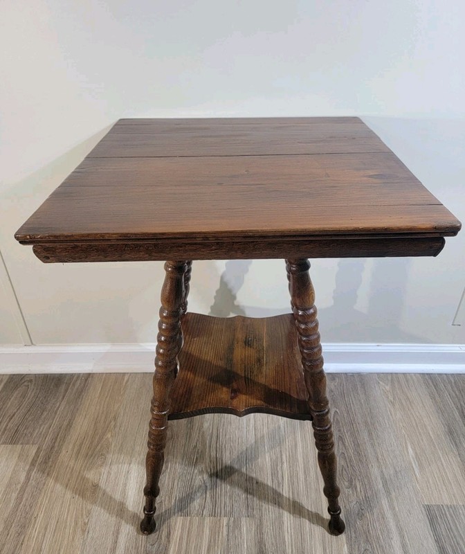 Antique Rustic Oak Victorian Turned Spool Leg 2 Tier Table gallery