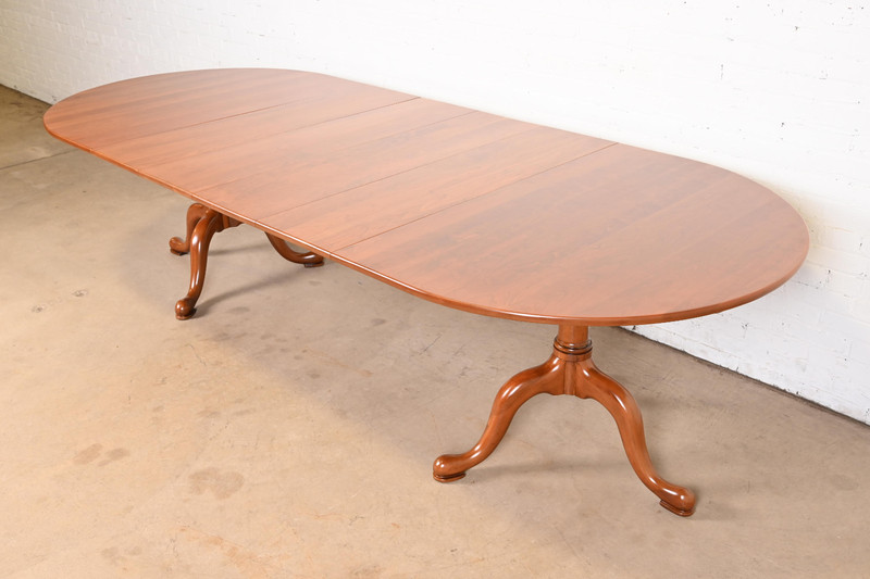 Henkel Harris Georgian Solid Cherry Wood Double Pedestal Extension Dining Table