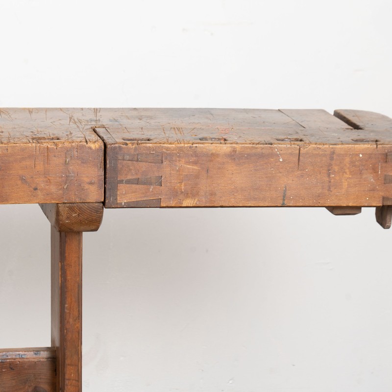 Rustic Carpenters Workbench Narrow Console Table circa 1900's gallery