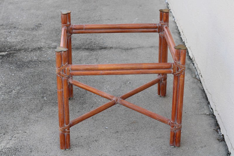 Authentic Rare Marked McGuire Natural Bamboo Rattan Accent Table Bases Brass Cap gallery