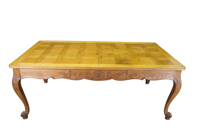 Antique French Country Louis XV Oak Extendable Acanthus Carved Dining Table