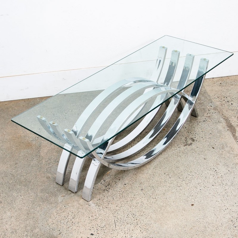 Mid Century Modern Coffee Table Chrome Glass Rectangular Vintage Sculptural Mcm gallery