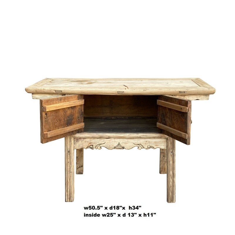 Chinese Vintage 2 Doors Raw Wood Rustic Low Side Table cs7167 gallery