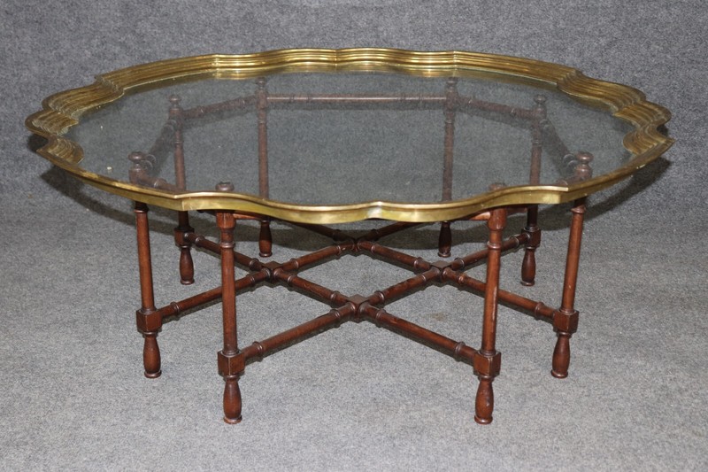 Fine Quality Baker Furniture Brass Tray Top Faux Bamboo Coffee Table gallery