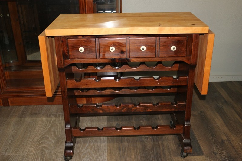 Vtg Ethan Allen Old Tavern Pine & Cherry Wine Rack Butcher Block Drop Leaf Table