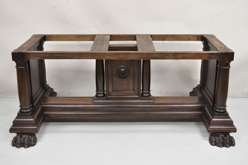 Antique Italian Renaissance Carved Walnut Hairy Paw Foot Desk Console Table Base gallery