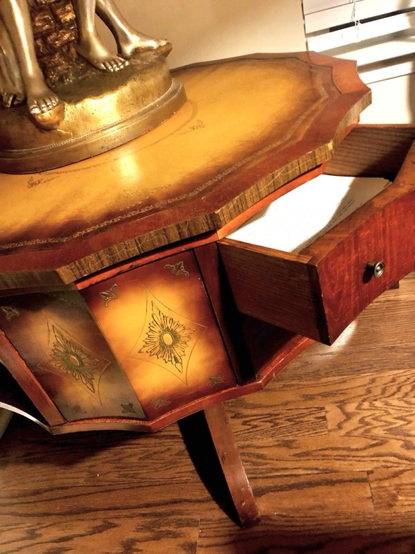 Regency Style Mahogany Rotating Drum Tooled Leather Table With Drawers gallery