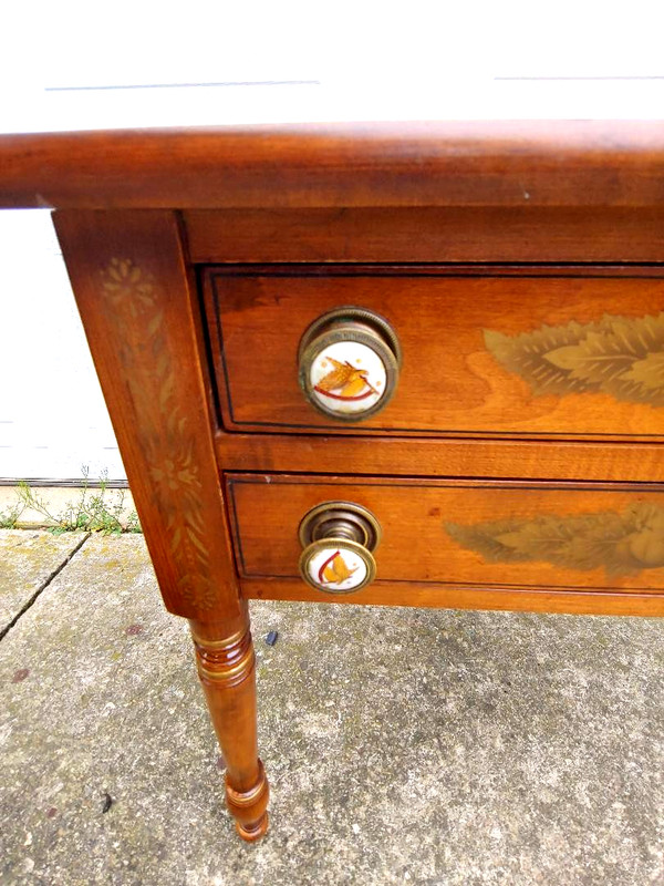 RARE VINTAGE HARD MAPLE SIGNED HITCHCOCK 2 DRAWER END OR LAMP TABLE, MINTY... gallery