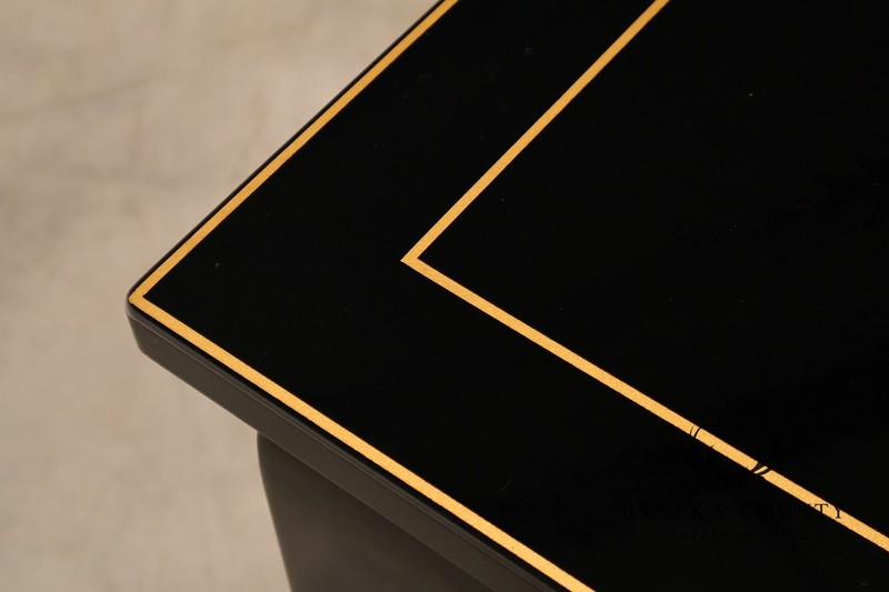 Custom Black Lacquered 12 Foot Extendable Dining Table With Gold Line Inlay gallery