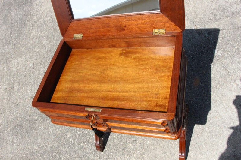 Gorgeous Burl Walnut Victorian Sewing Vanity Table with Carved Sides ~ Ca.1870 gallery