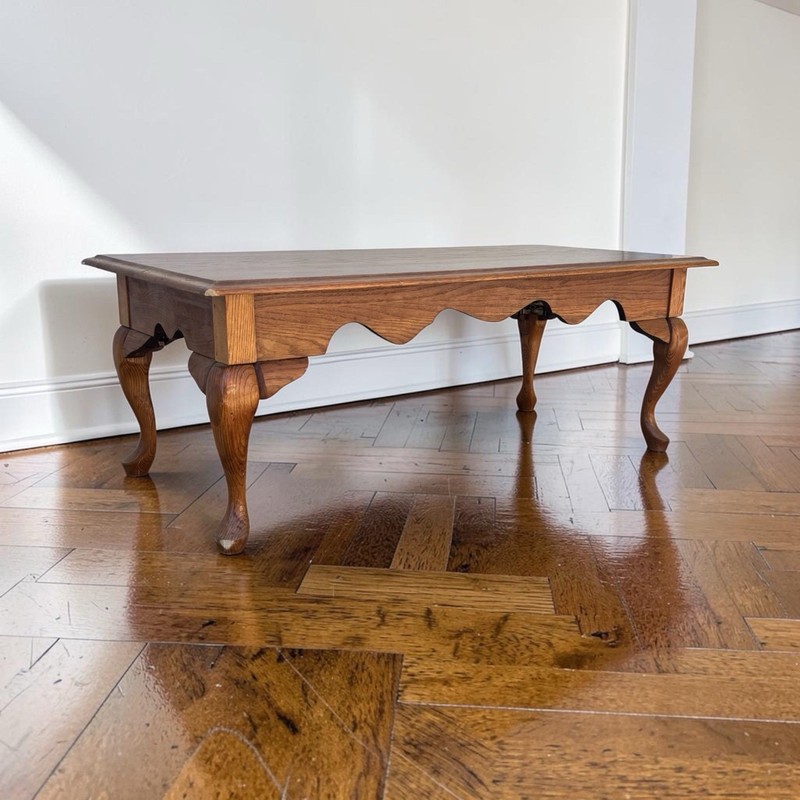 Vintage Oak Queen Anne Style Coffee Table Colonial Style Cocktail Table