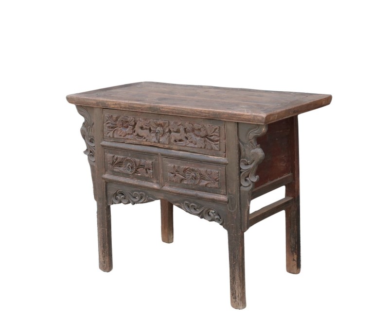 Early 18 Century Hand Carved 3 Drawers Antique Chinese Table gallery