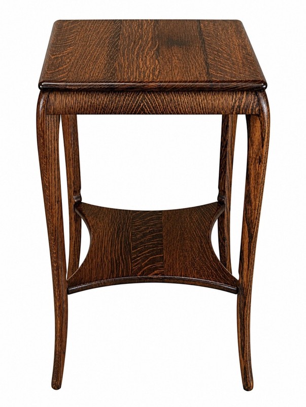 Antique Victorian Style Tiger Oak Square 2 Tier Side Table