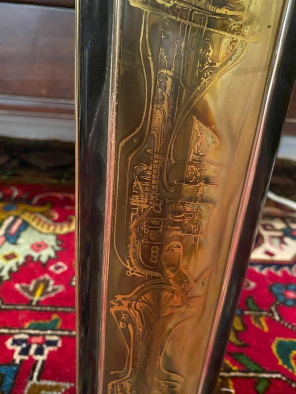 Vintage Bernhard Rohne Etched Acid Brass Coffee Table, 54" x 28 1/2" x 17 1/2" gallery