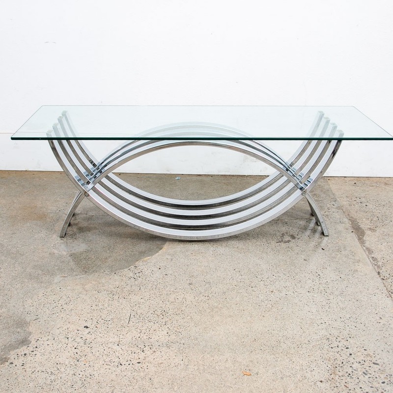 Mid Century Modern Coffee Table Chrome Glass Rectangular Vintage Sculptural Mcm gallery