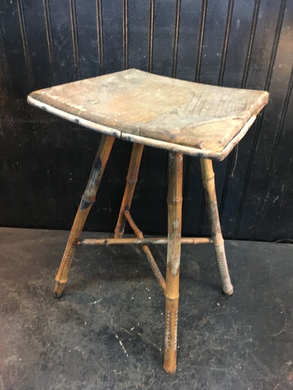 Antique Victorian Bamboo Side Table Plant Stand 18in tall , Wood 11in Top gallery